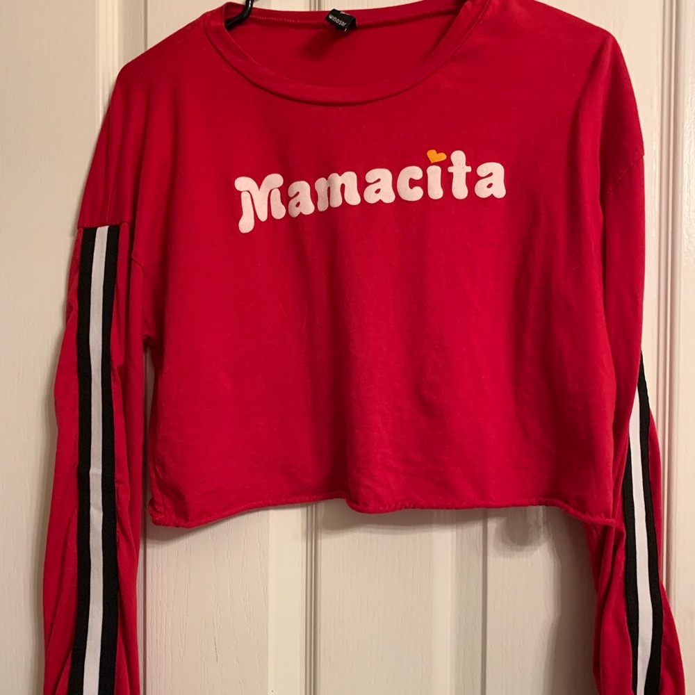 “Mamacita” red long sleeve crop top